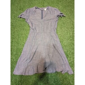 J.Crew Chambray Dress V-Neck‎ Tie Sleeve Ruffle Hem Casual Blue Size 0 (Read)